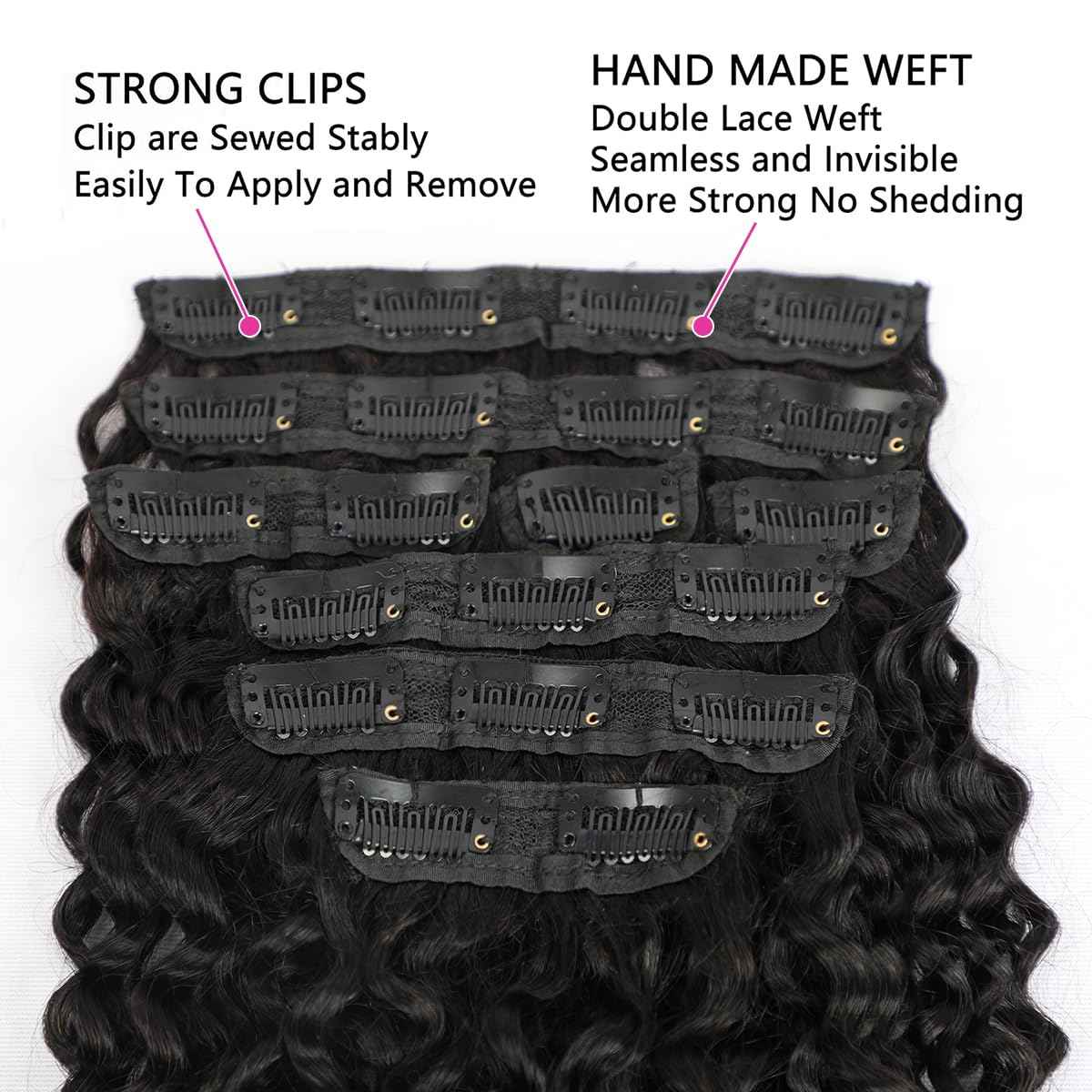 3C 4A Curly Clip In Hair Extension Real Human Hair 14 Inch Kinky Curly Clip in Hair Extensions Real Human Hair Brazilian Remy Human Hair Extensions Double Weft 8Pcs 110g Natural Black