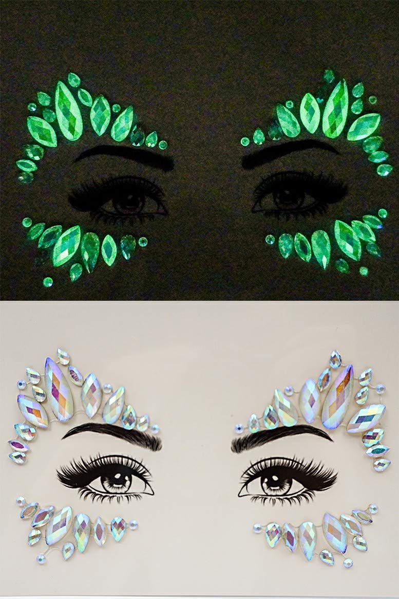 face jewels for women festival face gems self adhesive halloween sticker fluorescent temporary tattoo face and body jewels for music festival edm party halloween(TP347 Surround)