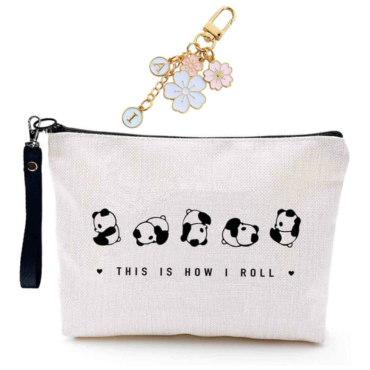 Finpletai Cute Panda Makeup Bag, This is How I Roll Cosmetic Bag, Panda Lover Gifts, Funny Panda Bag for Women Girls Sister Daughter Linen Zipper Travel Toiletry Bag(Roll Panda)