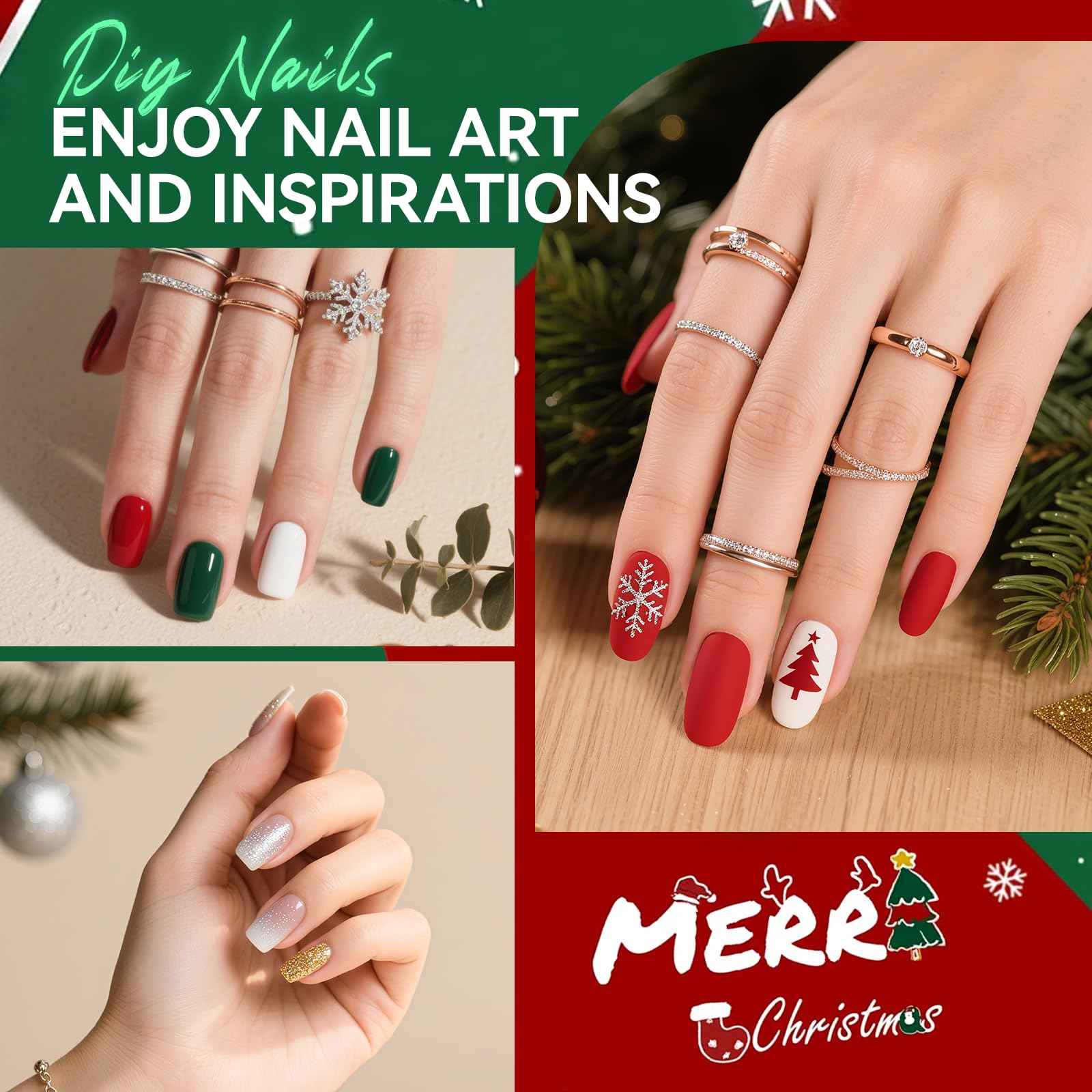 Gelike EC Christmas Gel Polish Set: Highly Pigmented Gel Nail Polish with Hema Free Base Top Coat and Greeting Color Cards 12pcs 16ML Big Bottle for Young Women - Festival Gift & DIY at Home