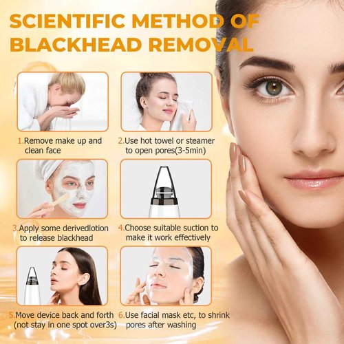2025 Pore Vacuum, USB Rechargeable Blackhead Remover Vacuum,3 Levels Adjustable Pore Vacuum Blackhead Remover, with 6 Suction Power Probe,4 Golden Needle face Vacuum Pore Cleanser Kit-White