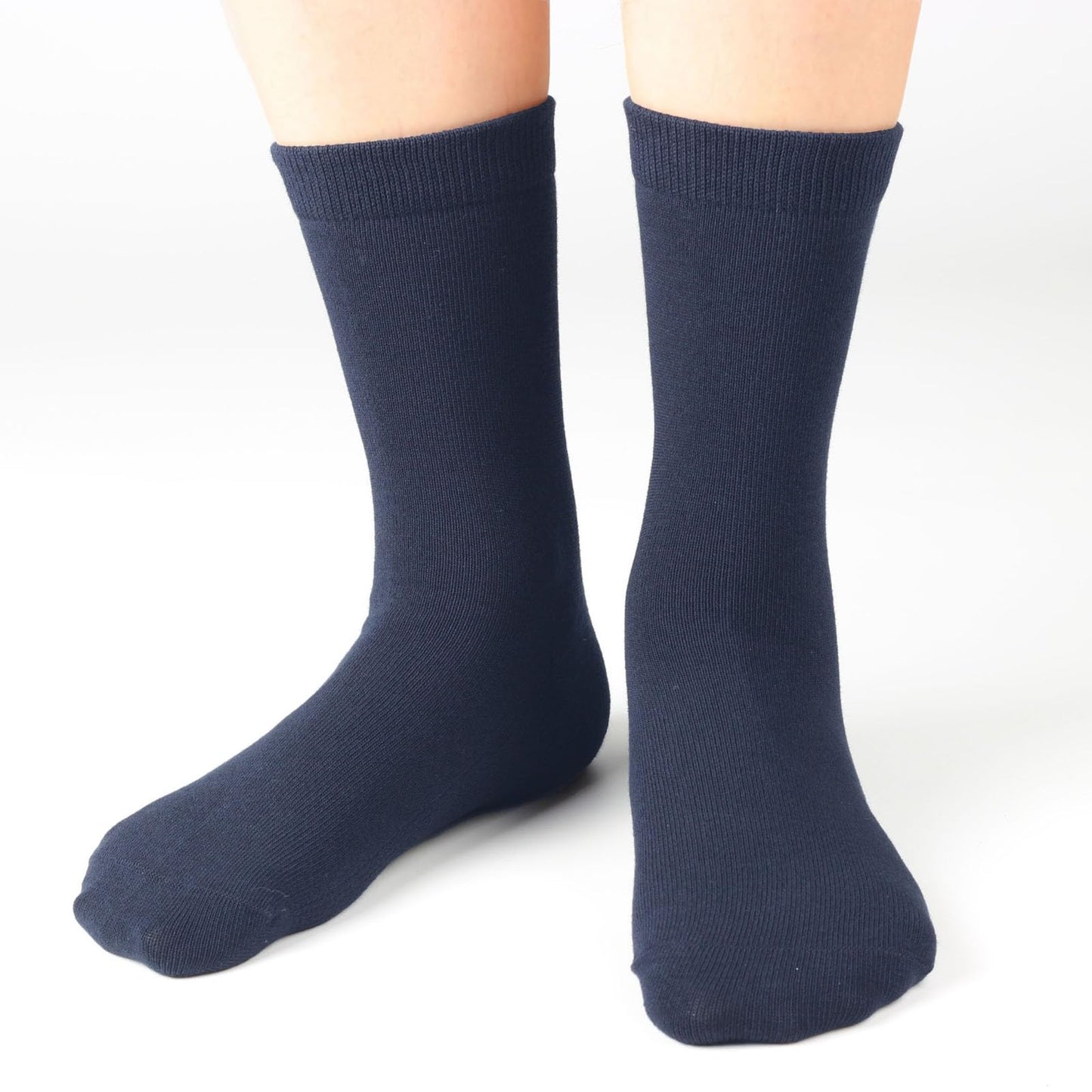 COTTON DAY Unisex Little Kids Youth Boys Girls Soft Cotton Crew Dress Socks Seamless Toe 6 Pack 4-6 years Plain Navy S (6)