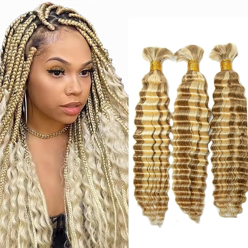 P27/613 Blonde Braiding Hair 22" Deep Wave Human Hair Extensions