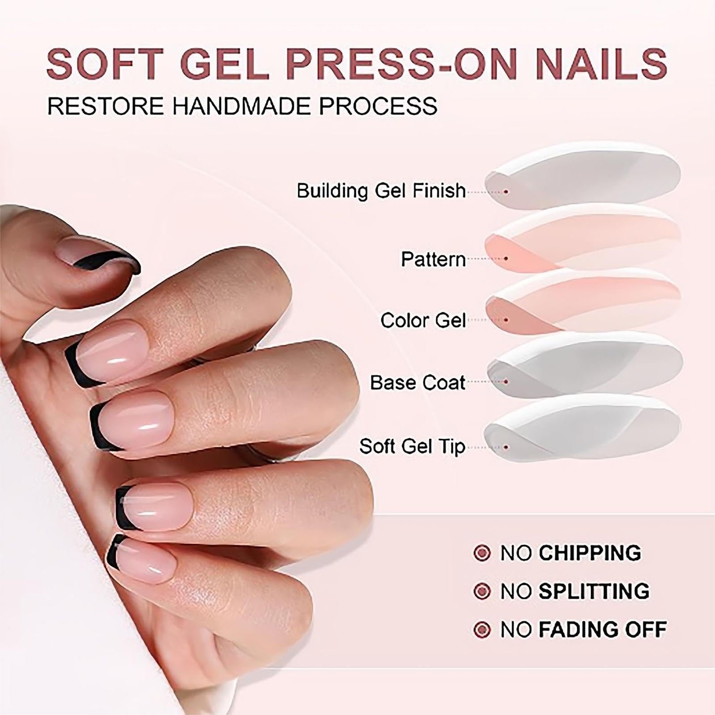 RTKHFZE Press On Nails Short - French Tip Press On Nails Square, Soft Gel False Nails,Glue On Nails For Gift, Natural Reusable Stick On Nails In 15 Sizes - 32 Fake Nails Kit for Gift Idea