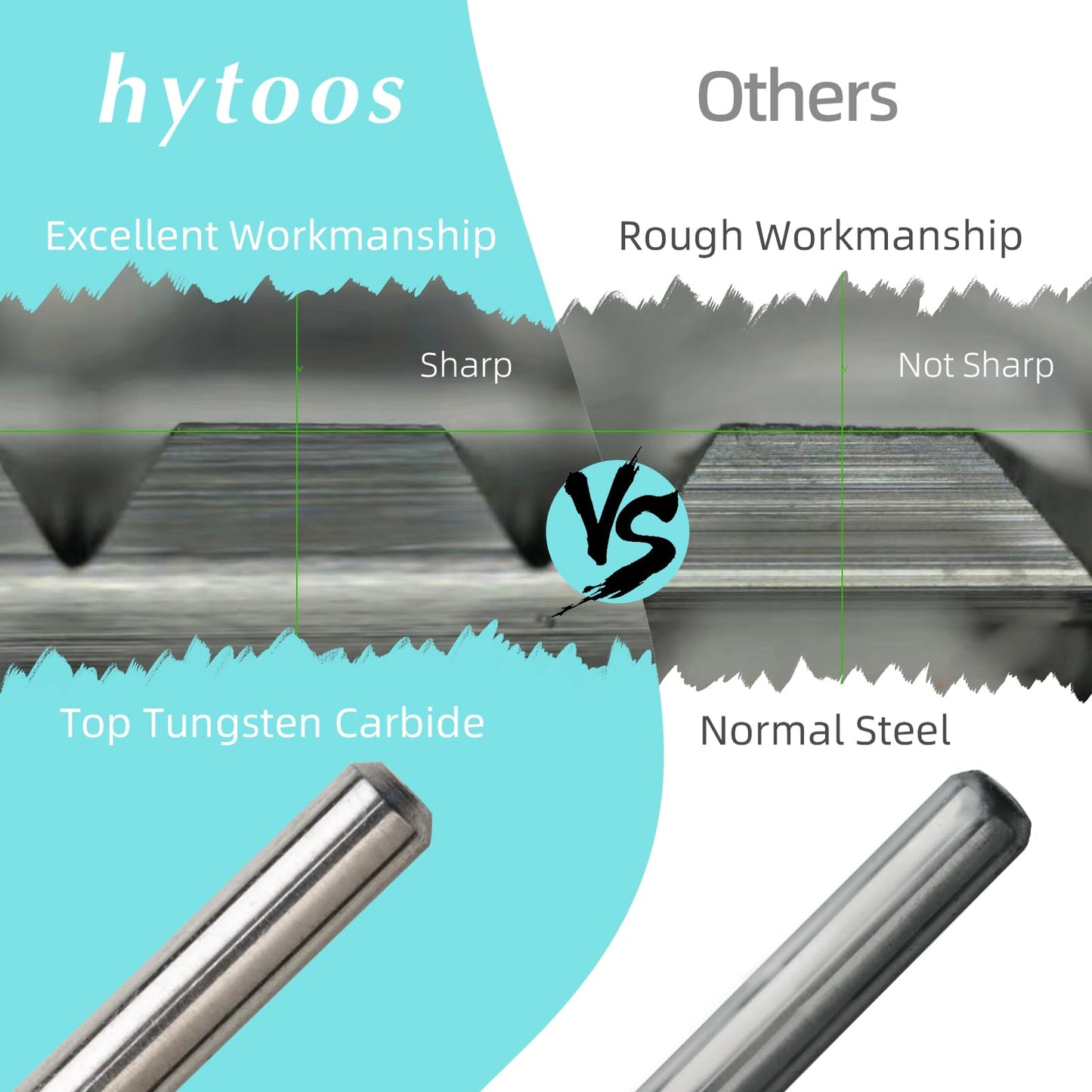 HYTOOS Fine Long 5 in 1 Nail Drill Bits, 20mm Tapered Carbide Nail Bit, Straight Cut Safety Drill Bits for Nails, 3/32 Two-way, Electric Manicure Drills Accessories