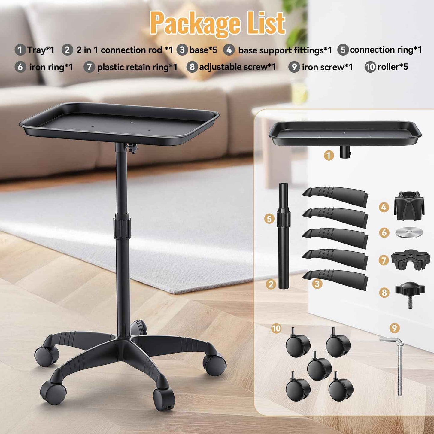 HYTOBP Salon Tray on Wheels Premium Aluminum Tattoo Tray Rolling Trolley Adjustable Height Storage Utility Cart for Clinic Spa and Barber(34inch)