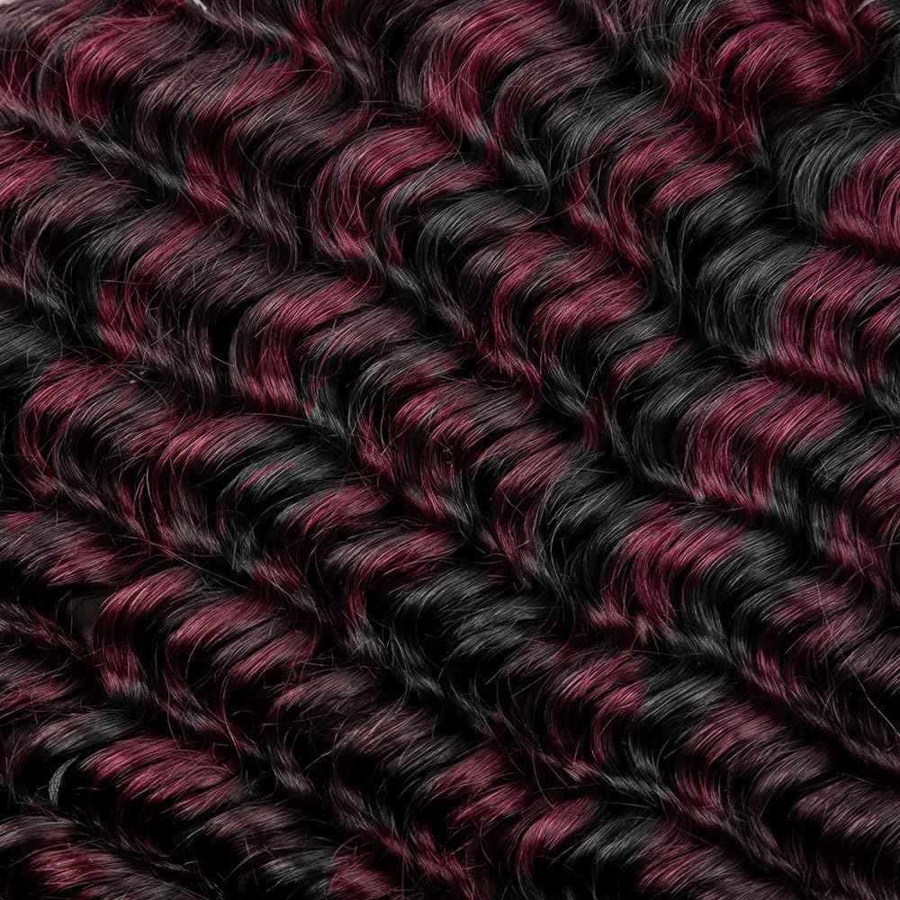 8 8 8 Inch P1B99J Bundles Highlight Deep Wave Human Hair Bundle Burgundy Hair Weave Two Tone Black Mixed With 99J Red Bundles Highlight Deep Curly Bundle