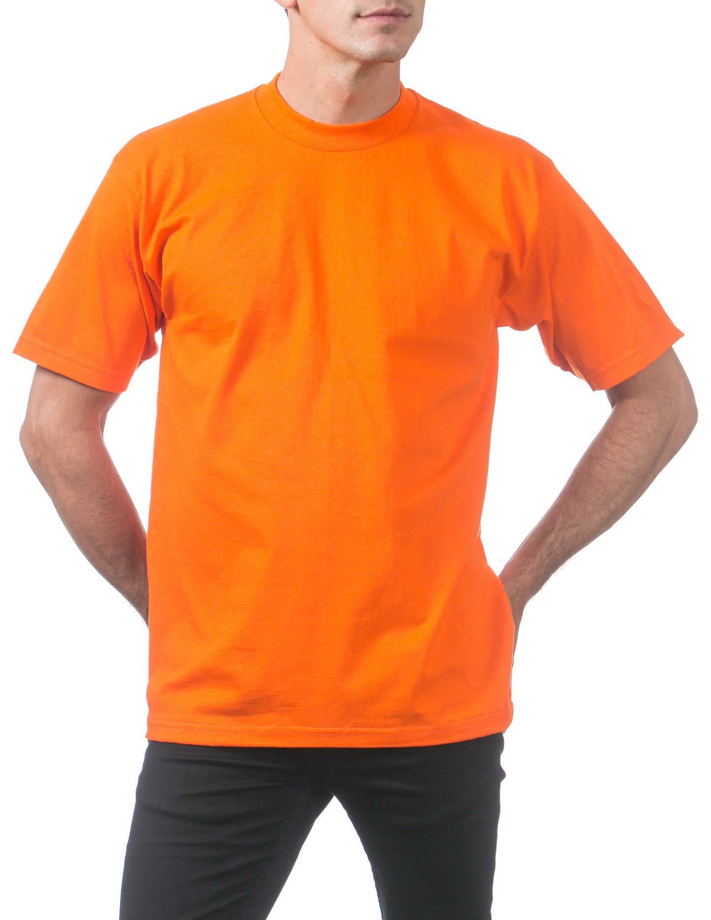 Pro Club Men's Heavyweight Cotton Short Sleeve Crew Neck T-Shirt, Orange Tang, Small