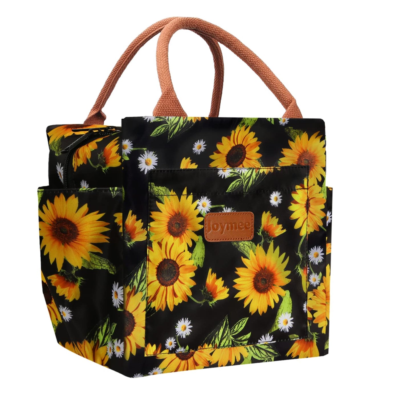 Joymee Lunch Bag Women Insulated Lunch Box Reusable Leakproof Large Spacious Cooler Tote for Womens Mens Adults with Bottle Holder and Side Pockets for Work Office Travel Picnic - Sunflower