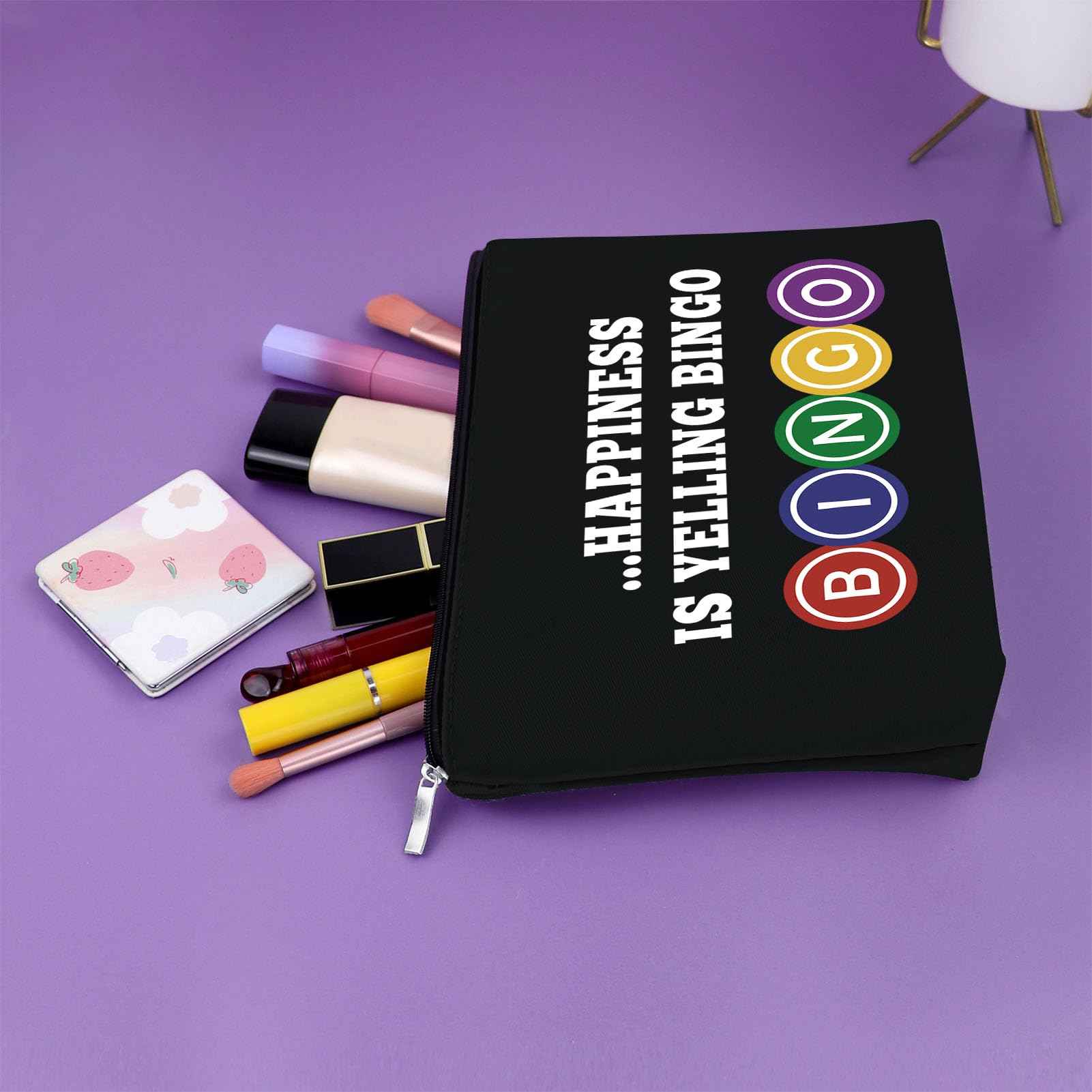 Sazuwu Bingo Gifts for Women Makeup Bag Funny Gifts for Bingo Lovers Bingo Player Gifts Cosmetic Bag Gambling Birthday Gift Bingo Themed Gifts Lucky Bingo Birthday Christmas Gift Travel Pouch, Black