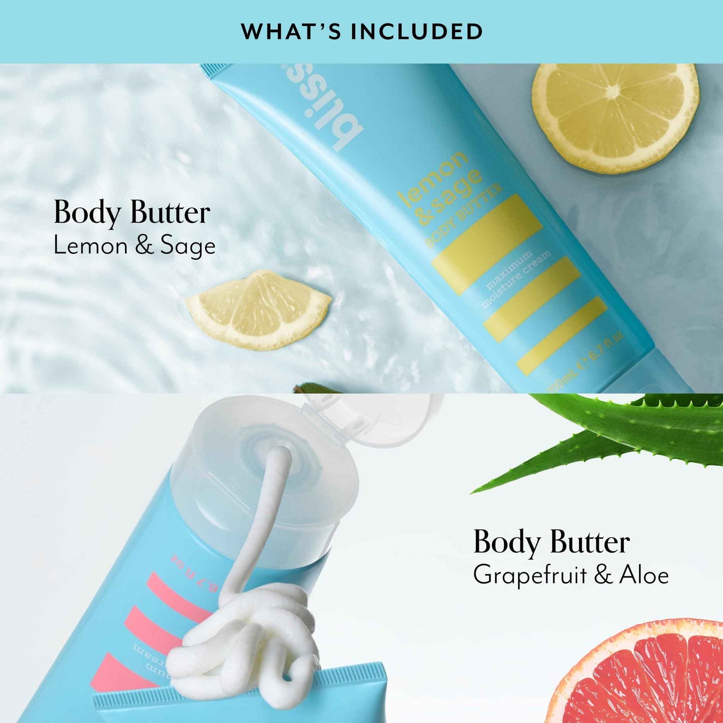 Bliss Body Butters Duo Lemon and Sage Body Butter and Grapefruit and Aloe - Maximum Moisture Cream - 6.7 Fl Oz Lotion for Dry Skin - Long-Lasting Moisturizer- Vegan and Cruelty-Free