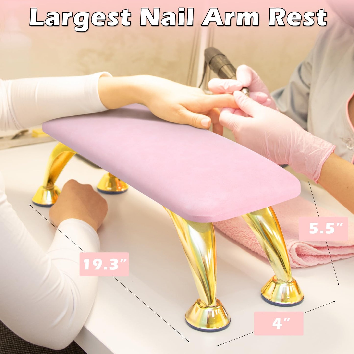 Arm Rest for Nails, Largest Nail Arm Rest Hand Rest for Nails Tech, Non-slip Manicure Hand Rest Pillow, Made of Real Microfiber Leather