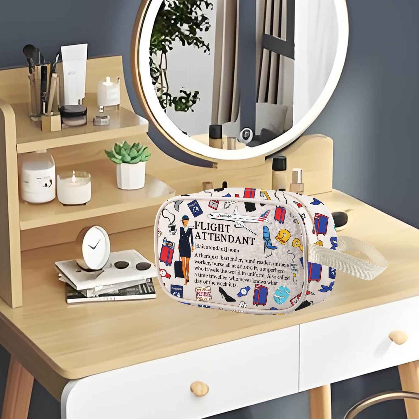 MEIKIUP Flight Attendant Gifts Air Stewardess Cosmetic Travel Bag Stewardess Aviation Makeup Pouch (Flight Attendant TMG)