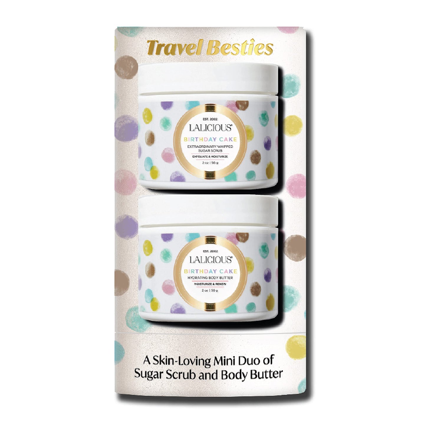 LALICIOUS Travel Besties Birthday Cake (Scrub Scrub 2oz & Body Butter 2oz)