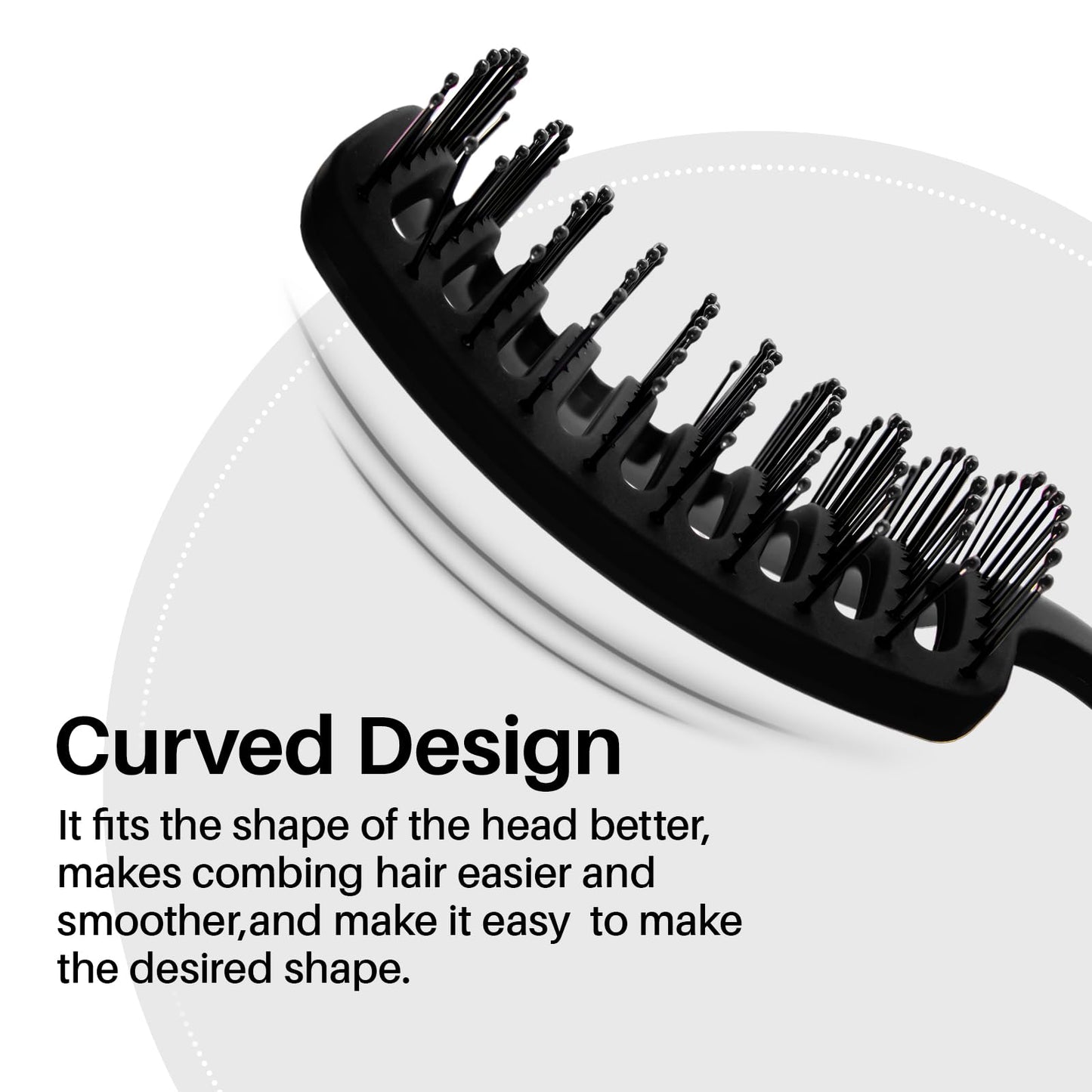 RHOS Curved Vented Hair Brush for Faster Blow Drying/Styling,Paddle Vented Brush for Women&Men-Styling Brush with Nylon Bristles for Curly,Thick,Bangs,Wet and Dry Hair(Black)