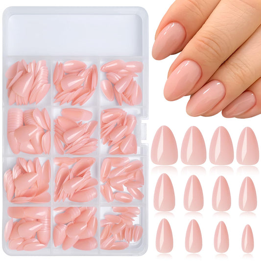 LuckForever 360pc Almond Press on Nails Short Fake Nails Nude Glue on Nails XS Short Acrylic Nails Press ons Nail Almond Artificial Fingernails Nude False Nails Tips with Nail Glue Adhesive File