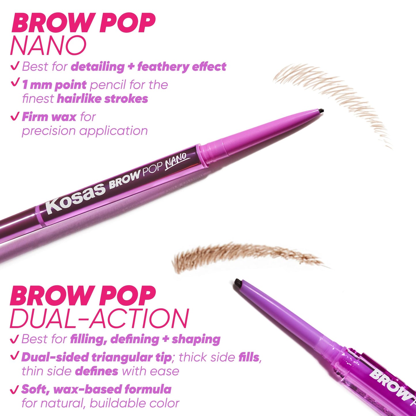 Kosas Brow Pop Nano - Ultra-Fine 1mm Brow Pencil Precision Tip - Natural-Looking Eyebrows with Finest Hairlike Stroke, Featherly Effect - All Day Wear, Hypoallergenic, Safe for Sensitive Skin - Taupe