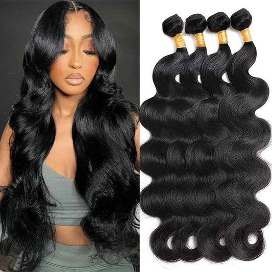 Body Wave Bundles Human Hair 8 10 12 14 Inch Human Hair Bundles 100% Unprocessed Brazilian Virgin Quick Weave 4 Bundle Human Hair Extensions for Black Women Natural Color