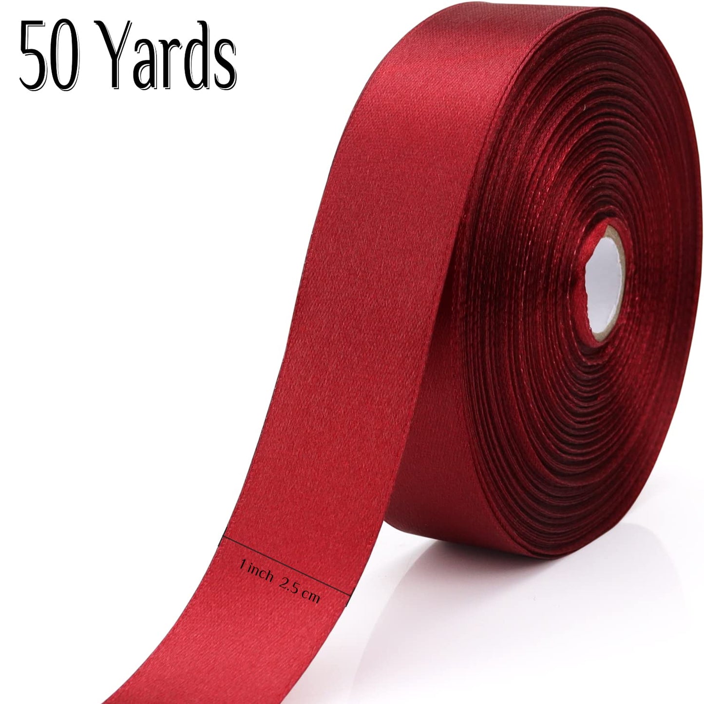 Nsilu 1 inch, Wine Red Ribbon for Gift Wrapping 50 Yards Perfect Wedding Party Wreath Sewing DIY Hair Accessories Decoration Floral Hair Balloons Other Projects (1 inch, Wine Red)