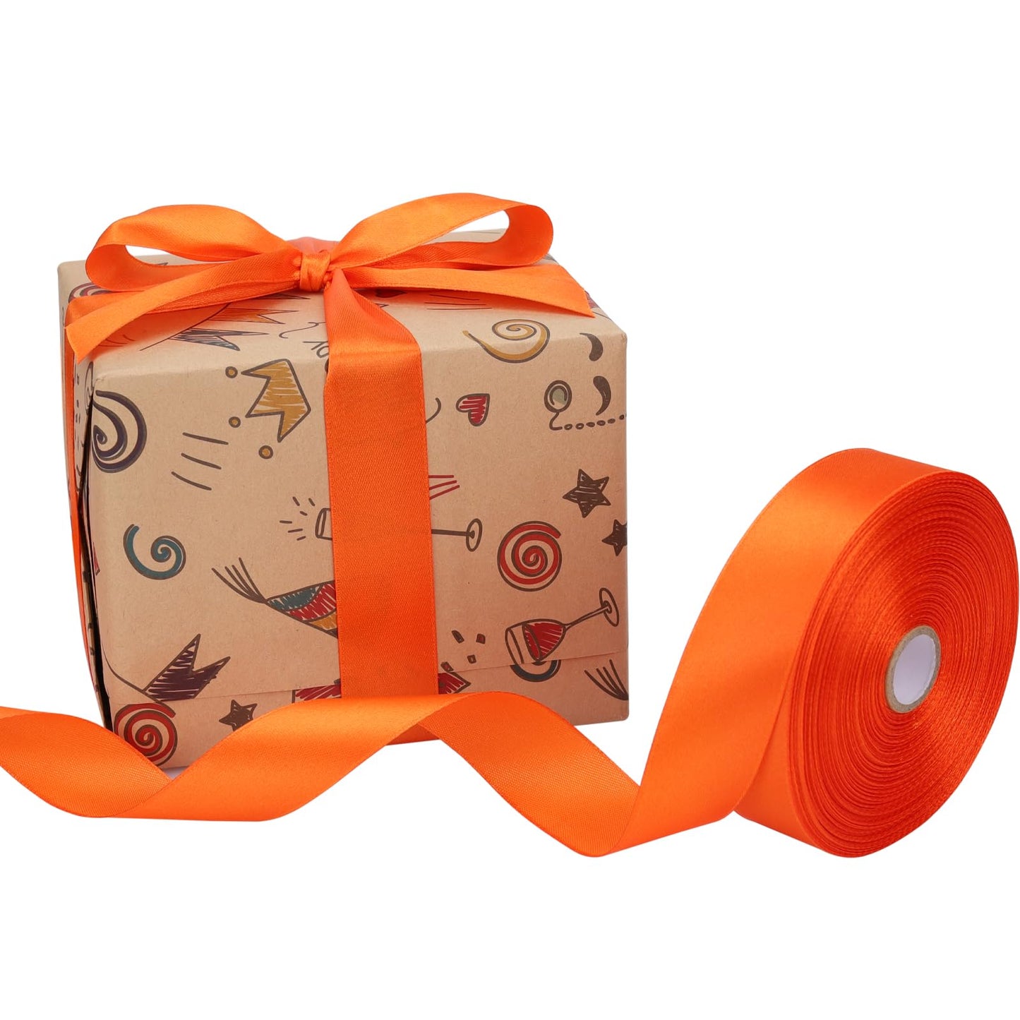 Nsilu Ribbon for Gift Wrapping 50 Yards Perfect Wedding Party Wreath Sewing DIY Hair Accessories Decoration Floral Hair Balloons Other Projects (Orange, 1 inch)