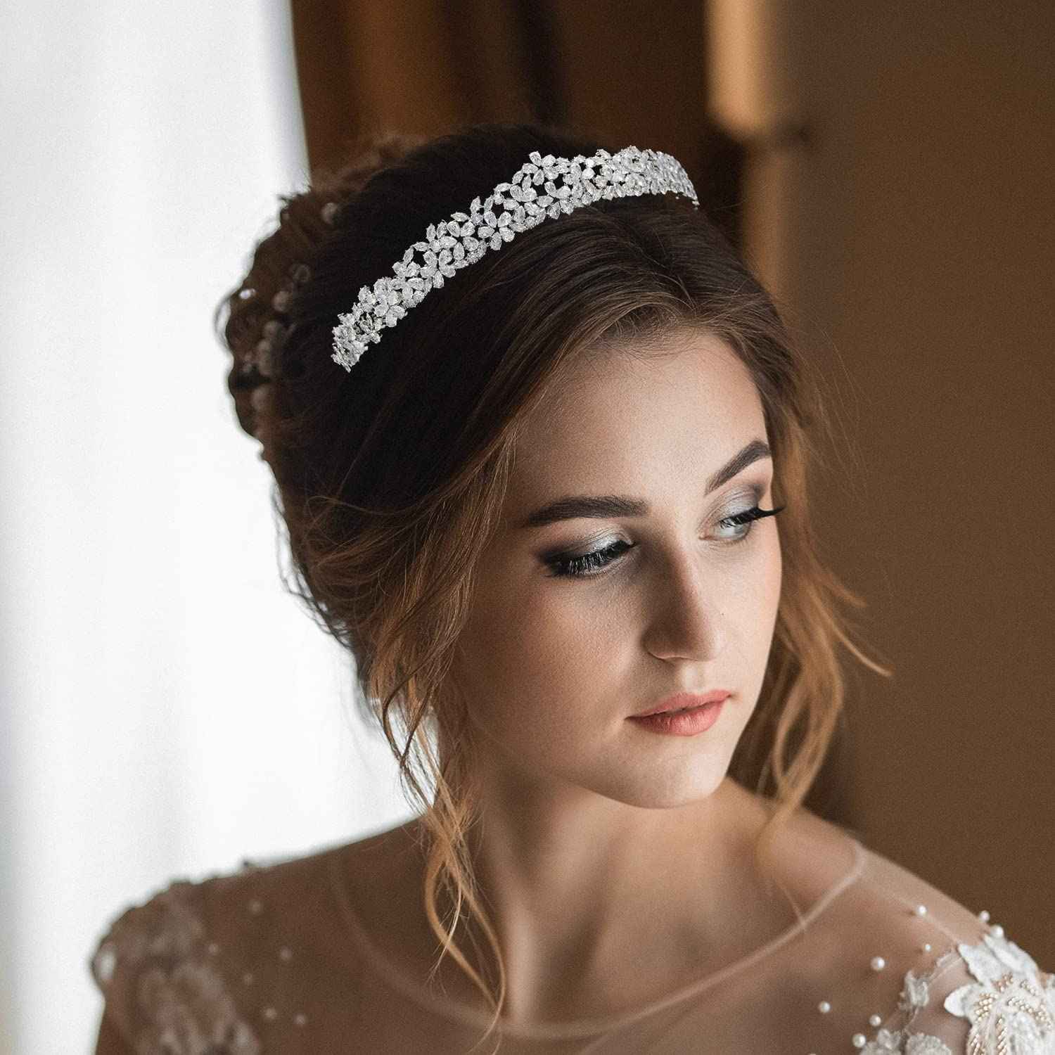 Sparkly Small Zircon Wedding Crowns and Tiaras for Women Cubic Zirconia Quinceanera Crown Sweet 16 Tiara Little Silver Gold Headband Crystal Headpieces Coronas Para 15 Anos Quinceaneras 2023 (Silver