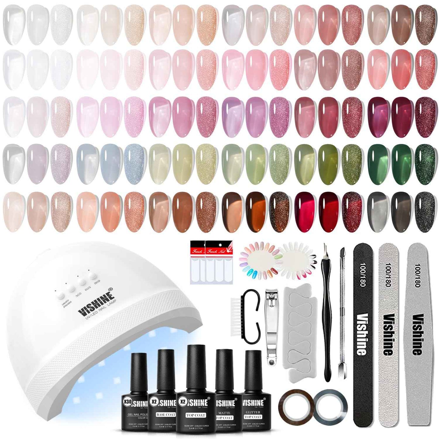 Vishine UV LED Nail Lamp Gel Nail Polish Kit, 36Pcs Jelly Translucent Natural Color Gel Base and Matte & Glossy Top Coat Soak Off DIY Art Manicure All-In-One Nail gel Kit