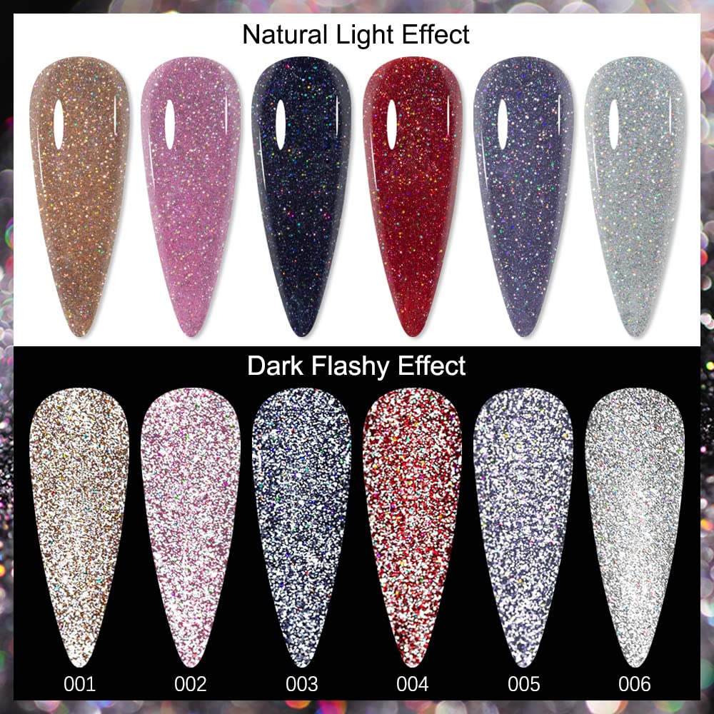 MIZHSE Reflective Glitter Gel Nail Polish, Holographic Glitter Gel Polish Set Sparkly Shiny Bling Nail Gel Soak Off UV/LED Gel Nail Art Manicure Kit