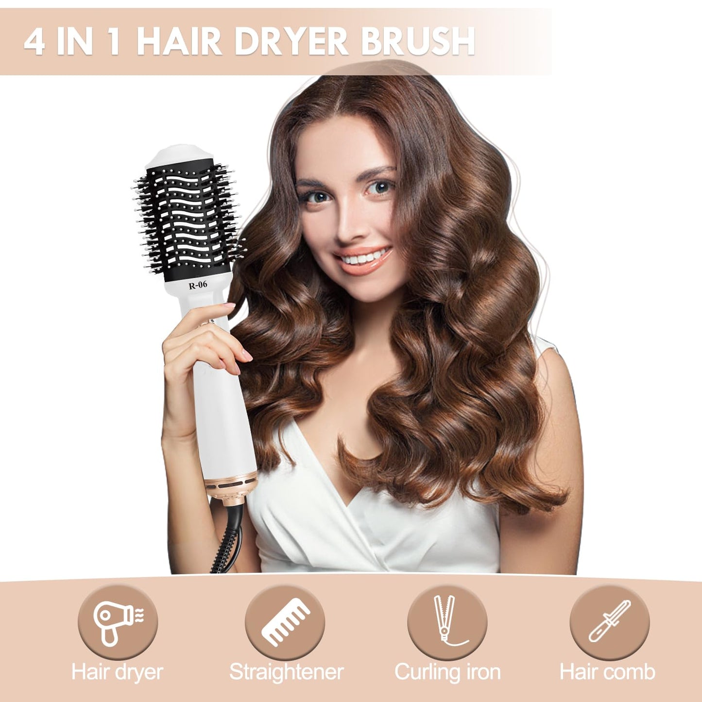 Lopeie Hair Dryer Brush Blow Dryer Brush in One, 4 in 1 Hair Dryer and Styler Volumizer with Oval Barrel, Professional Salon Hot Air Brush for All Hair Types, Bright White