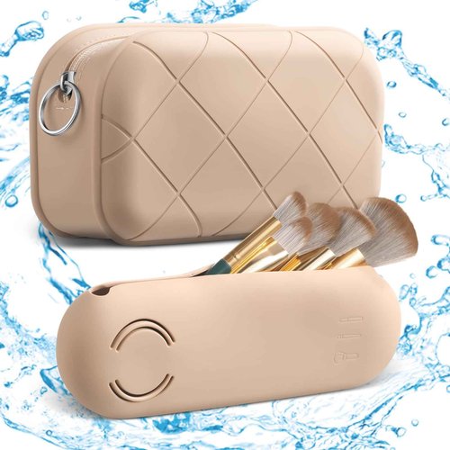 Dansydaisy 2 Pcs Silicone Portable Travel Makeup Bag,Soft Silicone Waterproof Toiletry Cosmetic Bag for Women Zipper Closure Organizer Makeup Case