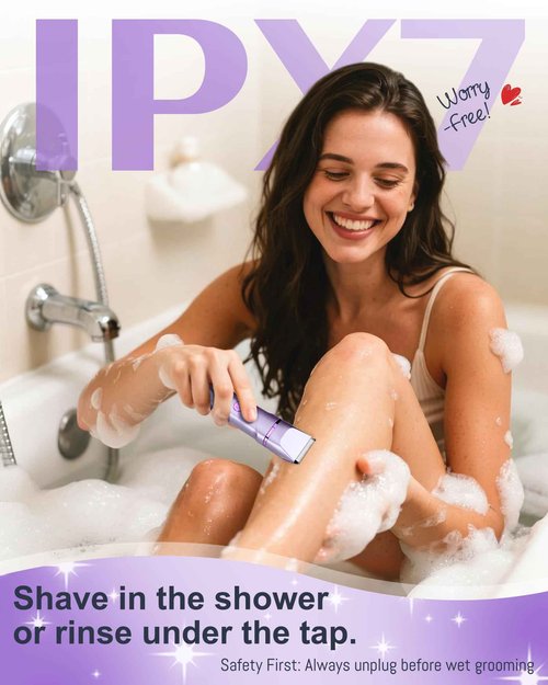 Bikini Trimmer for Women,Electric Razors for Women,Cordless Body Shaver for Trip, Body Groomer for Face, Legs,Bikini Line,Foil, IPX7 Waterproof&Easy Cleaning, Ceramic Blade, USB Charge Dock,Purple