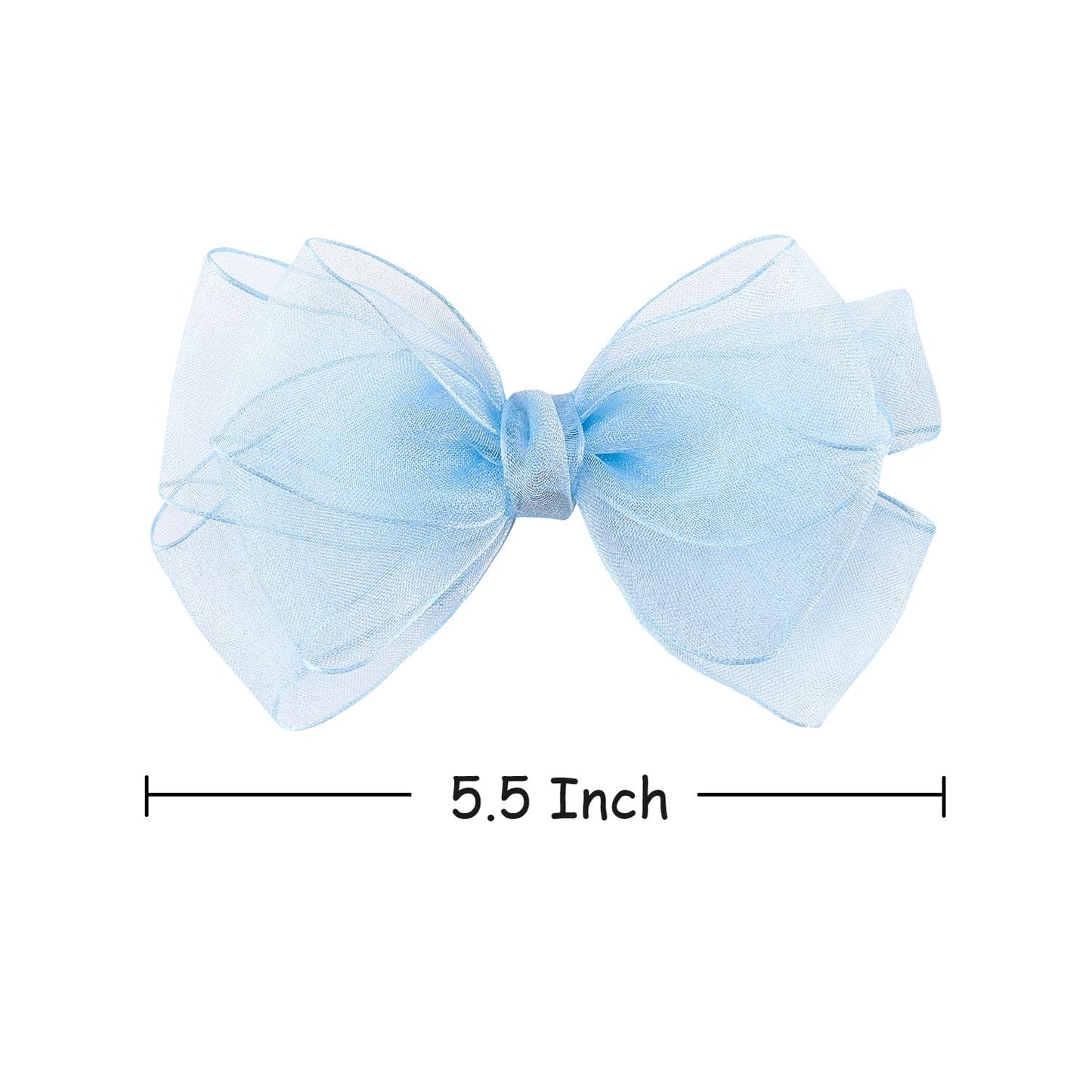 5.5-Inch Organza Double Hair Bows Alligator Clips Hair Accessories for Girls Toddler Kids Children Teens -Sky Blue