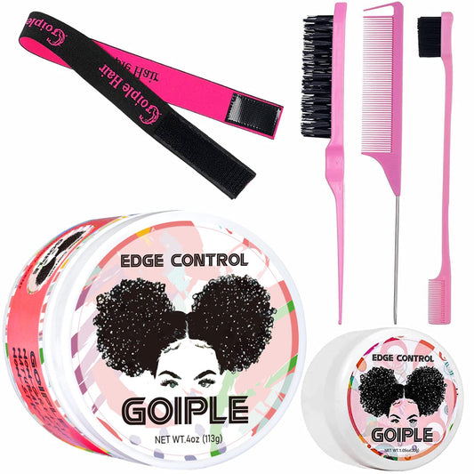 Goiple Edge Control Wax for Women Strong Hold Non-greasy Smoother Edge Wax Styling Tamer Edge Control for Black Hair No Flaking, White Residue, Edge Control Set (Sweet Peach)