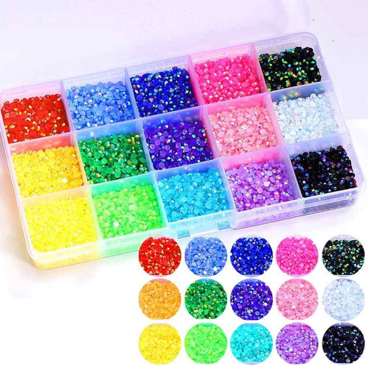 LIUDAMAI 18000pcs (3.4.5mm) 5D Nail Rhinestone DIY Flat Bottom Kit Phone Case Accessories Jelly Flatback AB Jelly Rhinestones Kit AB for Nail Design Charms Gem (4MM9000PC)