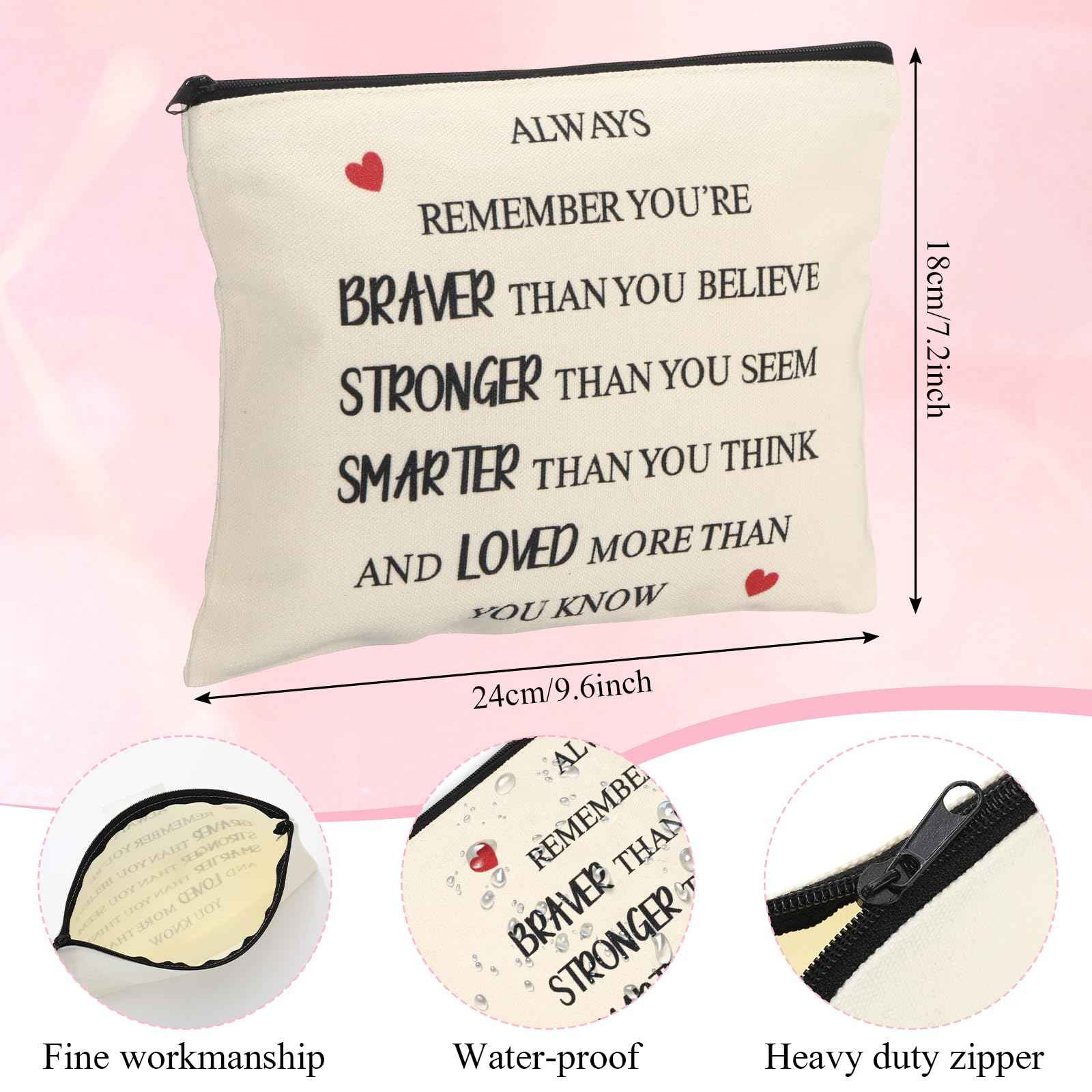 Coume 12 Pieces Thank You Supply Makeup Bag for Women Inspirational Appreciation Gift for Coworker Teacher Nurse Employee Social Worker Volunteer Canvas Cosmetic Bags for Christmas Leaving(Motivation)