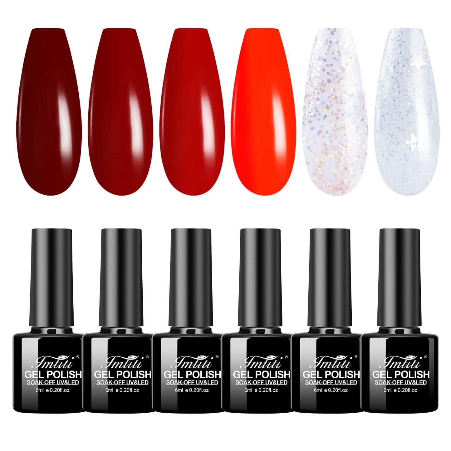 Imtiti Gel Nail Polish Set 6 Colors Bloody Mary Collection Popular Glitter Red Burgundy Gel Polish Kit Christmas Holiday Manicure Gifts for Women Girls Salon DIY Home gel nail polish