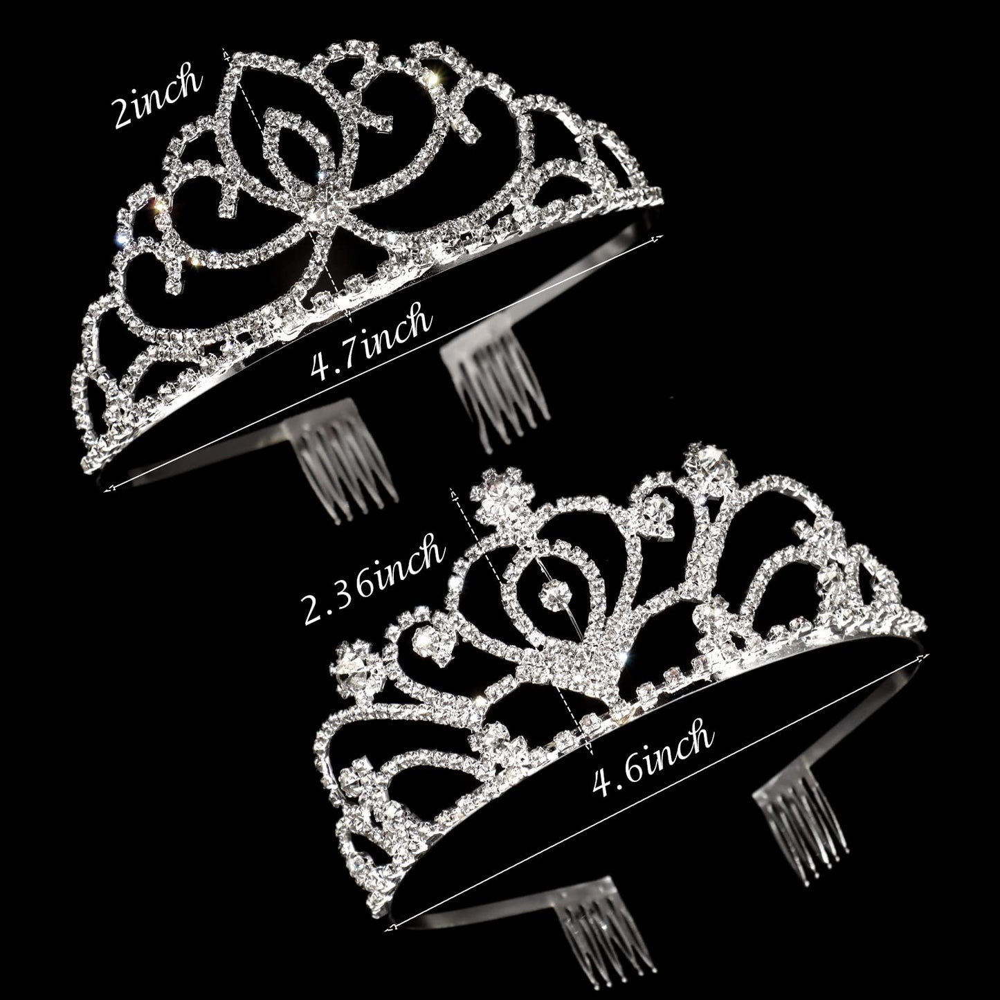 ZOCONE Crystal Rhinestone Bridal Tiara 2 pack, Elegant Wedding Crown for Women Flower Girls, Birthday Headpiece Princess Crowns Hair Accessories with Comb (Silver)