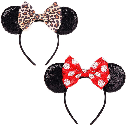 TUTKIMUS Mouse Ears for Women Girls, Classic Sequin Headbands Suitable Amusement Park Trips Cosplay Costume Princess Decoration Party Favors Gift