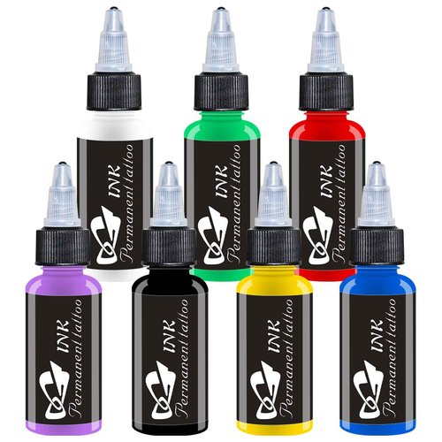 AYCOS Tattoo Ink Set - Tattoo Ink 7 Colors Permanent Tattoo Ink 30ml/ Bottle Professional Tattoo Supplies - for Body Tattooing and Art Painting