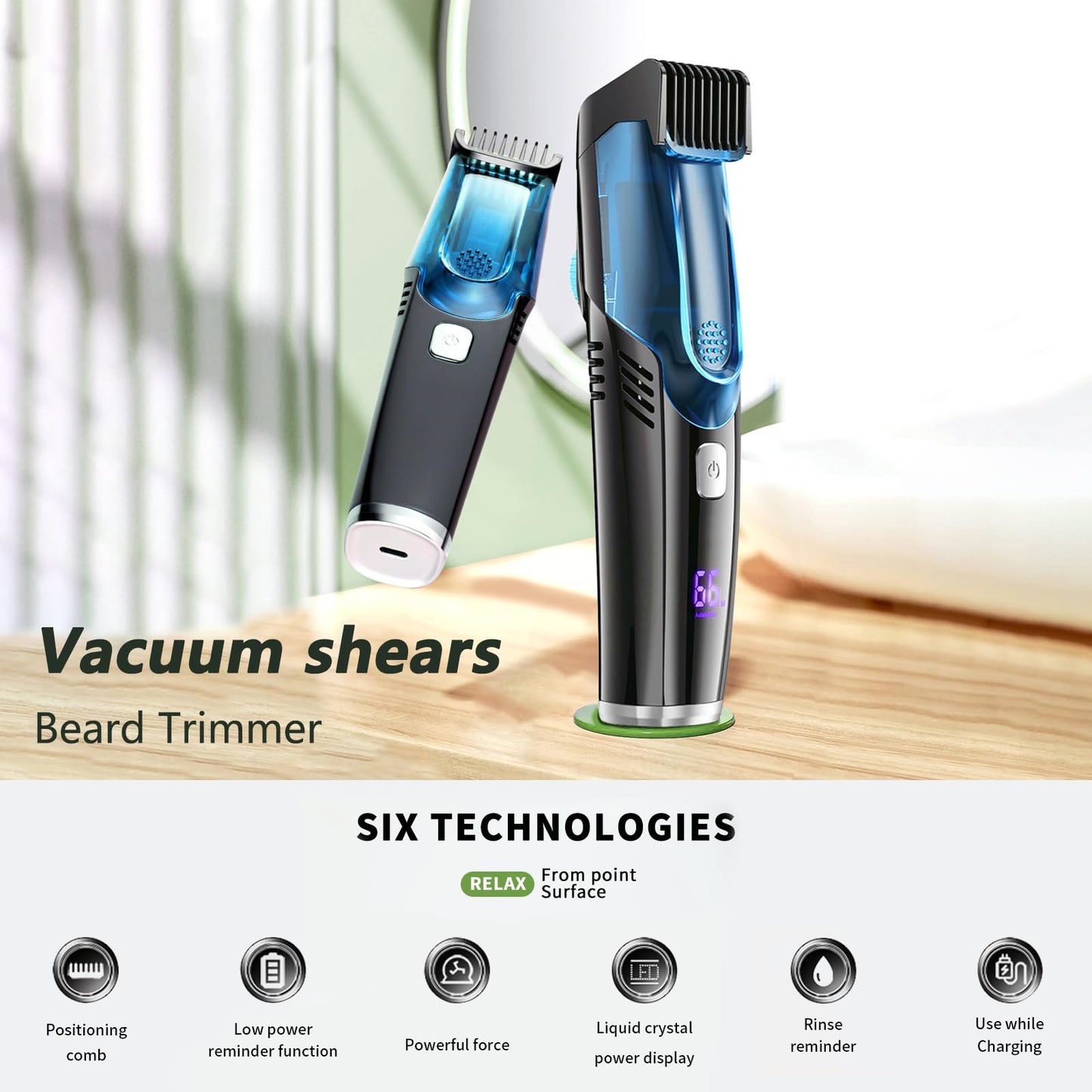 NanoGroom Electric Beard Trimmer for Men, Vacuum Beard Trimmer, 20 Length and Style Settings with Adjustable Length Comb (1-20mm) Mustache Trimmer, Washable, Removable Blades - Blue