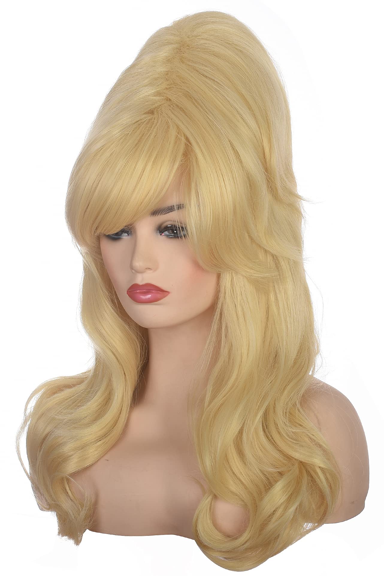 AMZCOS Women Blonde Beehive Wig Long Curly Wavy Bouffant Heat Resistant Synthetic Hair wigs for Womens Vintage Costume Cosplay Halloween Party