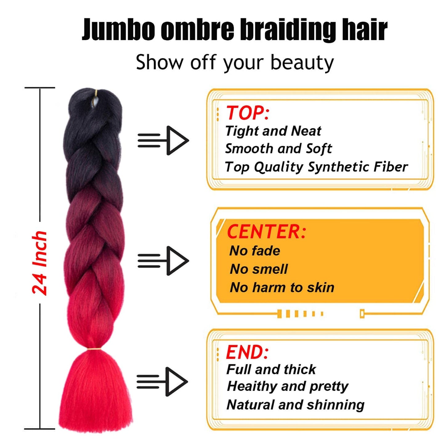 TENGSHUO FLY Black to Deep Red to Red Braiding Hair 3 Packs Synthetic Braid Hair Extensions Jumbo Ombre Braiding Hair 24 Inch or Box Braids Twist Crochet Braids(24"3Pack,Black to Deep Red to Red)