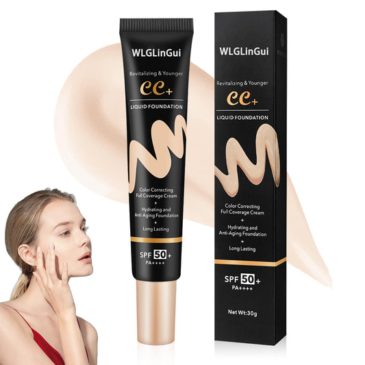 WLGLinGui Moisturizing BB Cream with SPF 50+ PA++++，Long Lasting Concealer CC Cream，Full Coverage Liquid Foundation Makeup,Hydrating Liquid Cream Under Eye Concealer（Ivory）