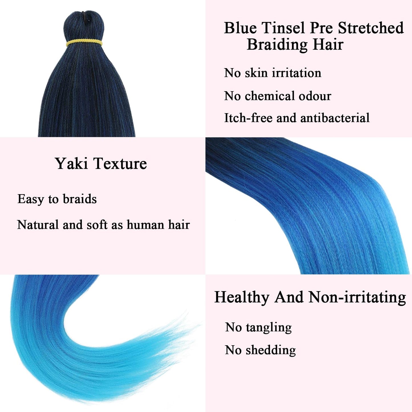 Leeven Pre-Stretched Braiding Hair 26 Inch 2 packs Hot Water Setting Synthetic Hair Crochet Braiding Hair Extension(Black/Dark Blue/Light Blue)