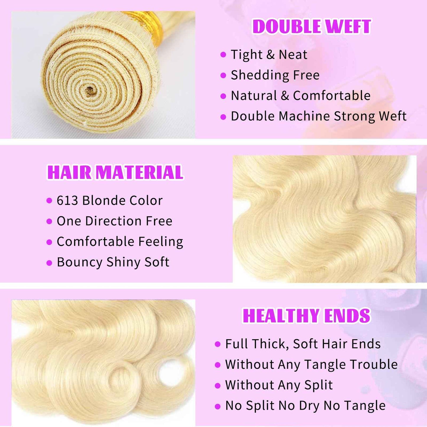 613 Bundles Blonde Bundles Human Hair 18 Inch 613 Body Wave bundles 100% Unprocessed 12A Grade Brazilian Virgin Hair Bundles 1 Bundle Human Hair 613 Blonde Bundle Human Hair Extensions for Women