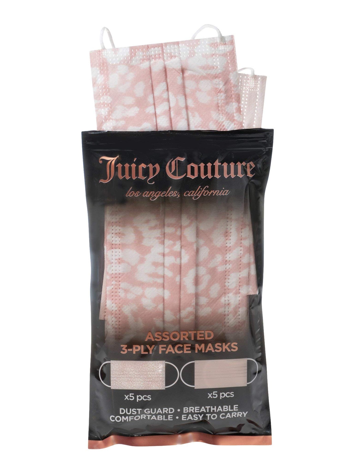 Juicy Couture Couture 3ply Disposable Face Masks Pack, Blush Solid/Blush Leopard, 10 Count (Pack of 2)