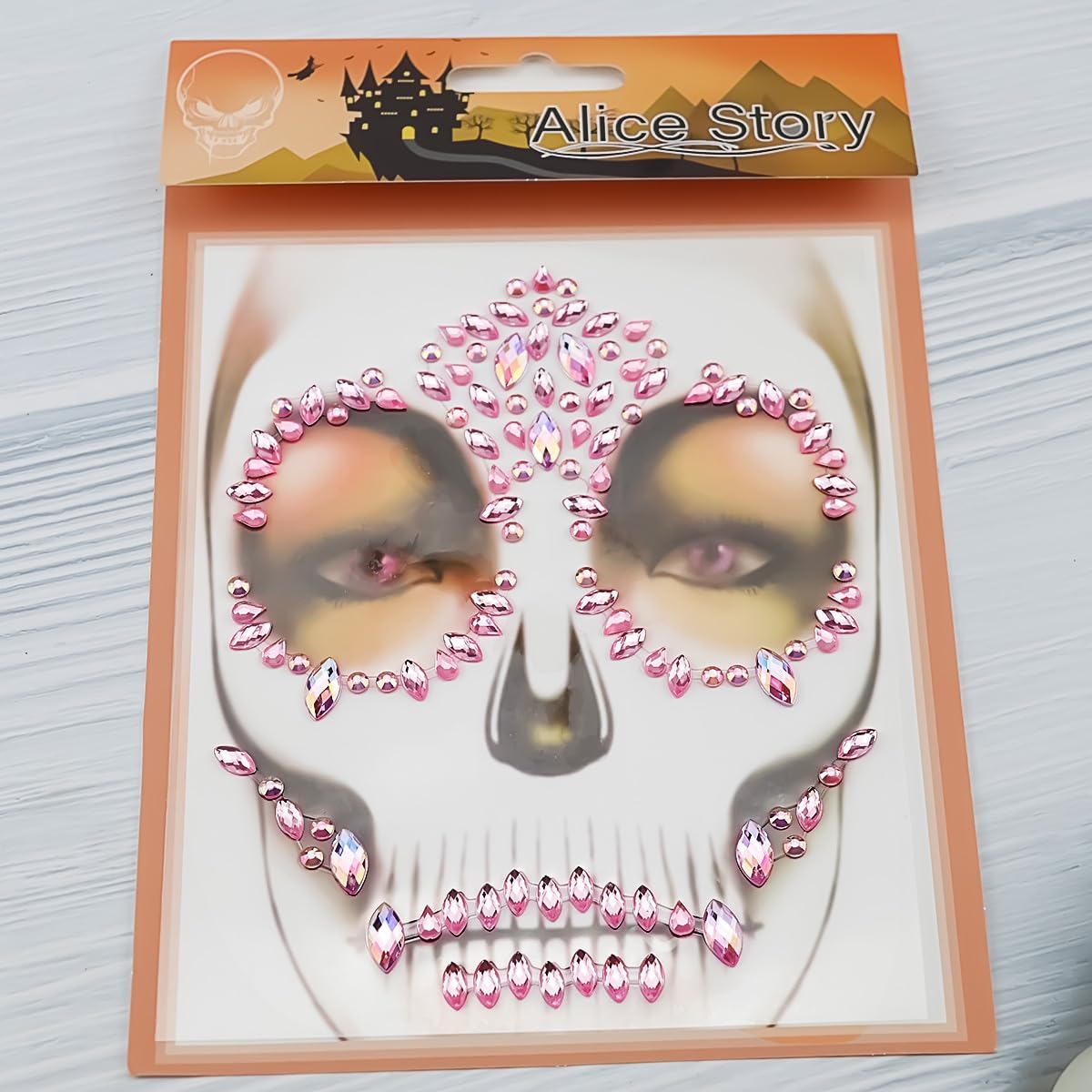 3Pack Sugar Skull Face Gems Jewels Day of the Dead Face Temporary Tattoo Glitter Rhinestone Stickers for Makeup Skeleton Face Gems for Halloween Party Festival Accessory and Nail Art Decorations