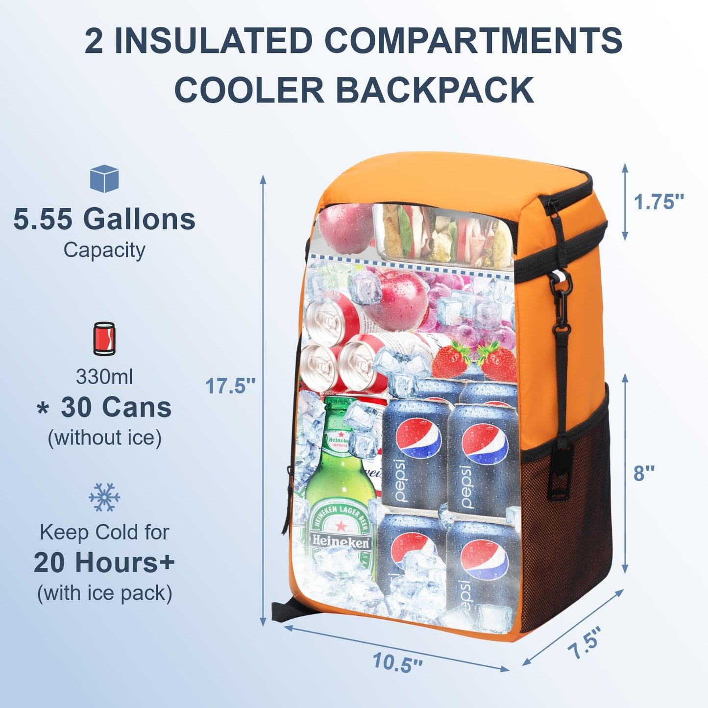 SPARTER Backpack Cooler Insulated Leak Proof 30 Cans, 2 Insulated Compartments Thermal Bag, Portable Lightweight Beach Travel Camping Lunch Backpack for Men and Women