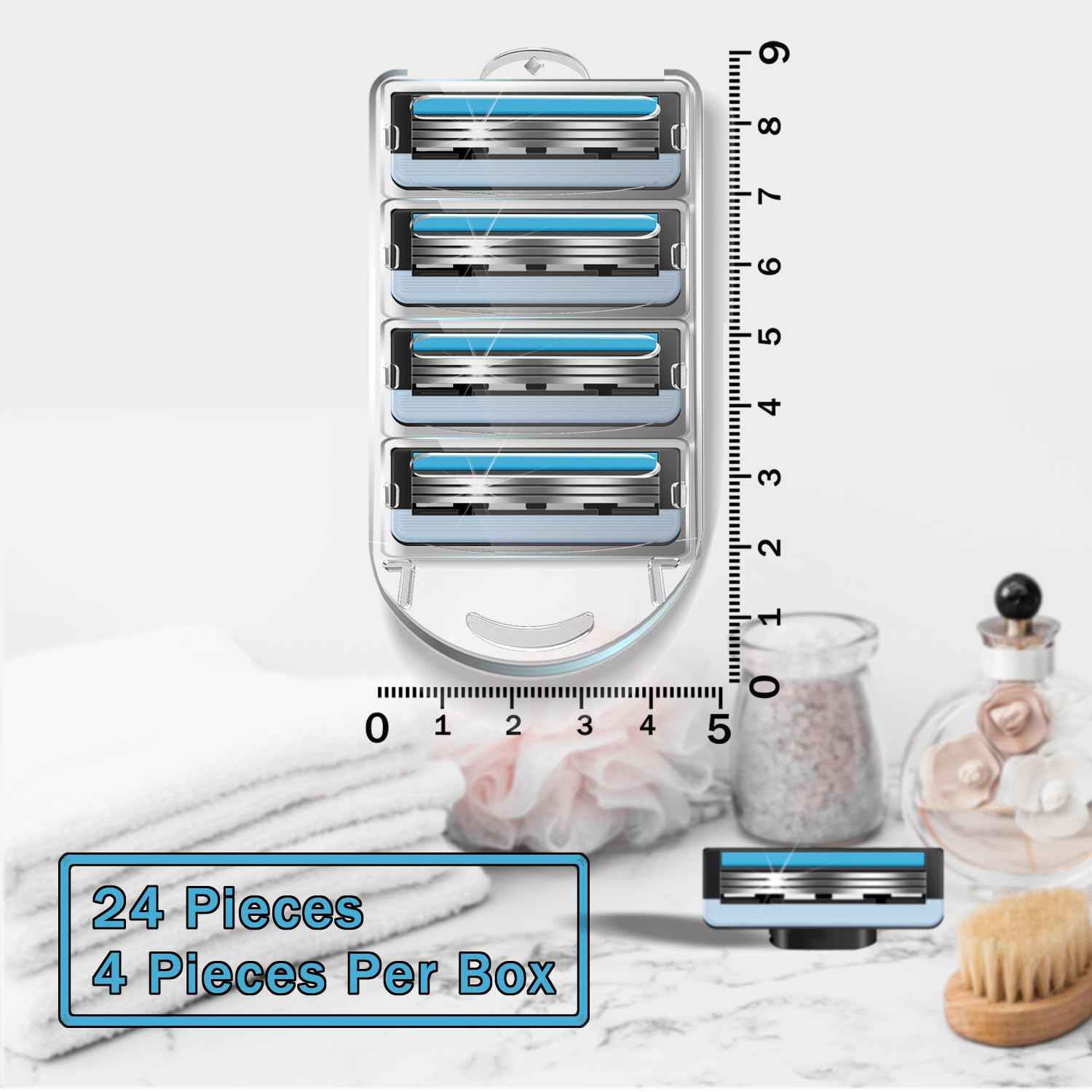 24 Count Razor Blades Refills Compatible with Mach 3, Replacemen Razor Blades with Lubrication Strip for Men