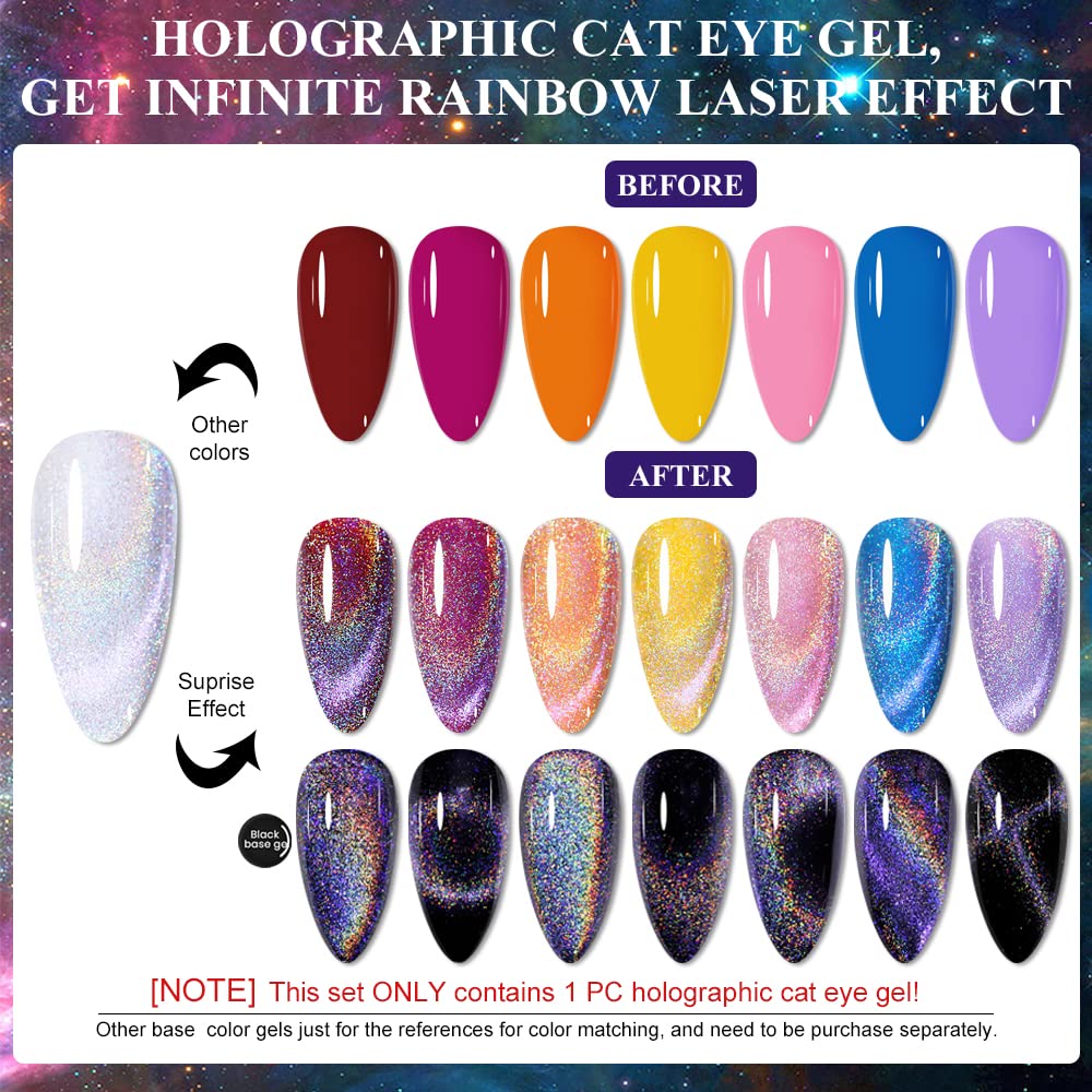 MIZHSE 10ml Universal Rainbow Cat Eye Gel Nali Polish Laser Holographic 9D Cat Eye Gel Polish Soak Off LED U V Gel Nail Art Varnish with Magnetic