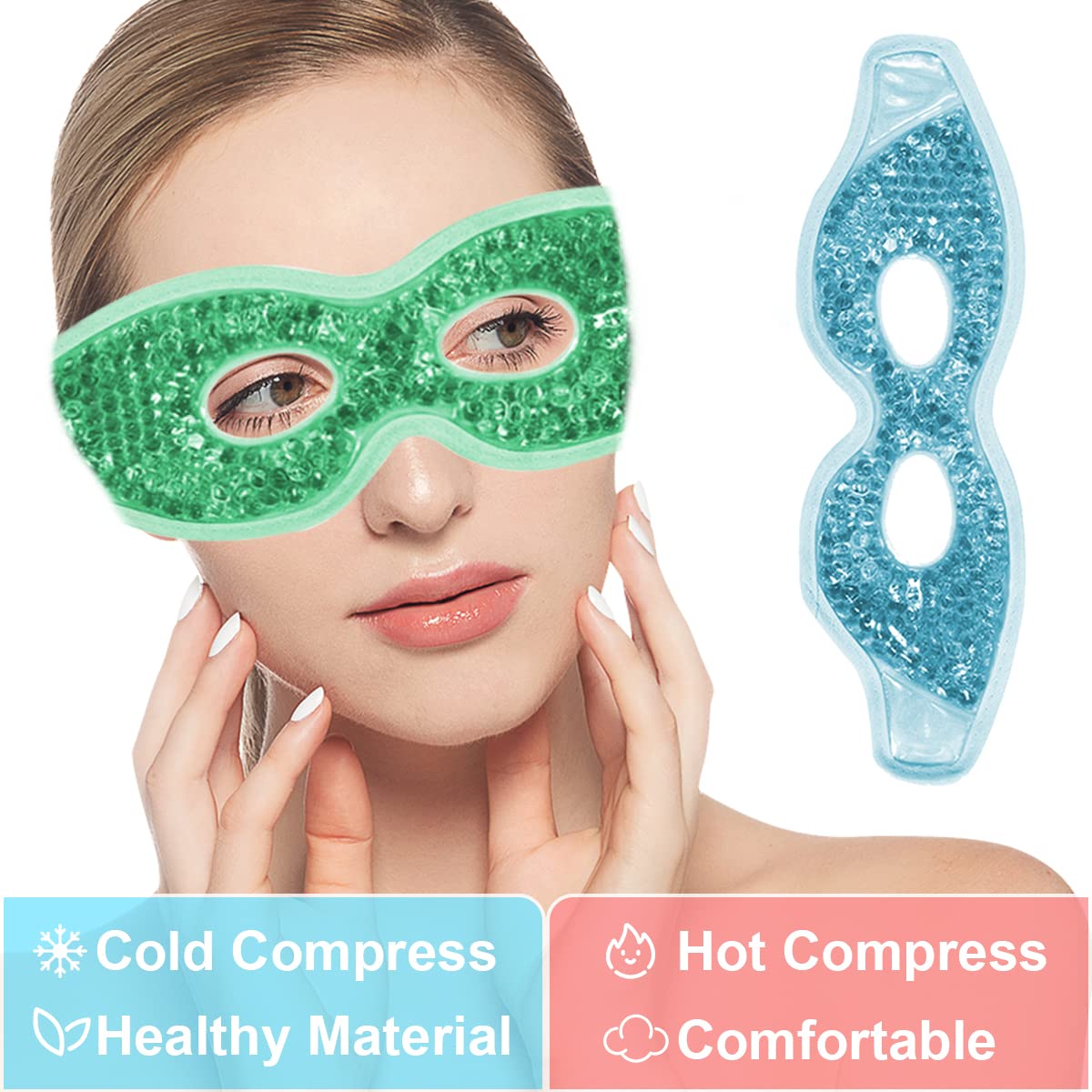 Jakuva 2PCS Cooling Eye Mask Sleeping Mask, Ice Eye Pads & Cold Eye Packs & Heat Cold Compress Pack Eye Spa Pad for Puffy Eyes,Puffiness,Headache,Stress Relief (Blue&Green)